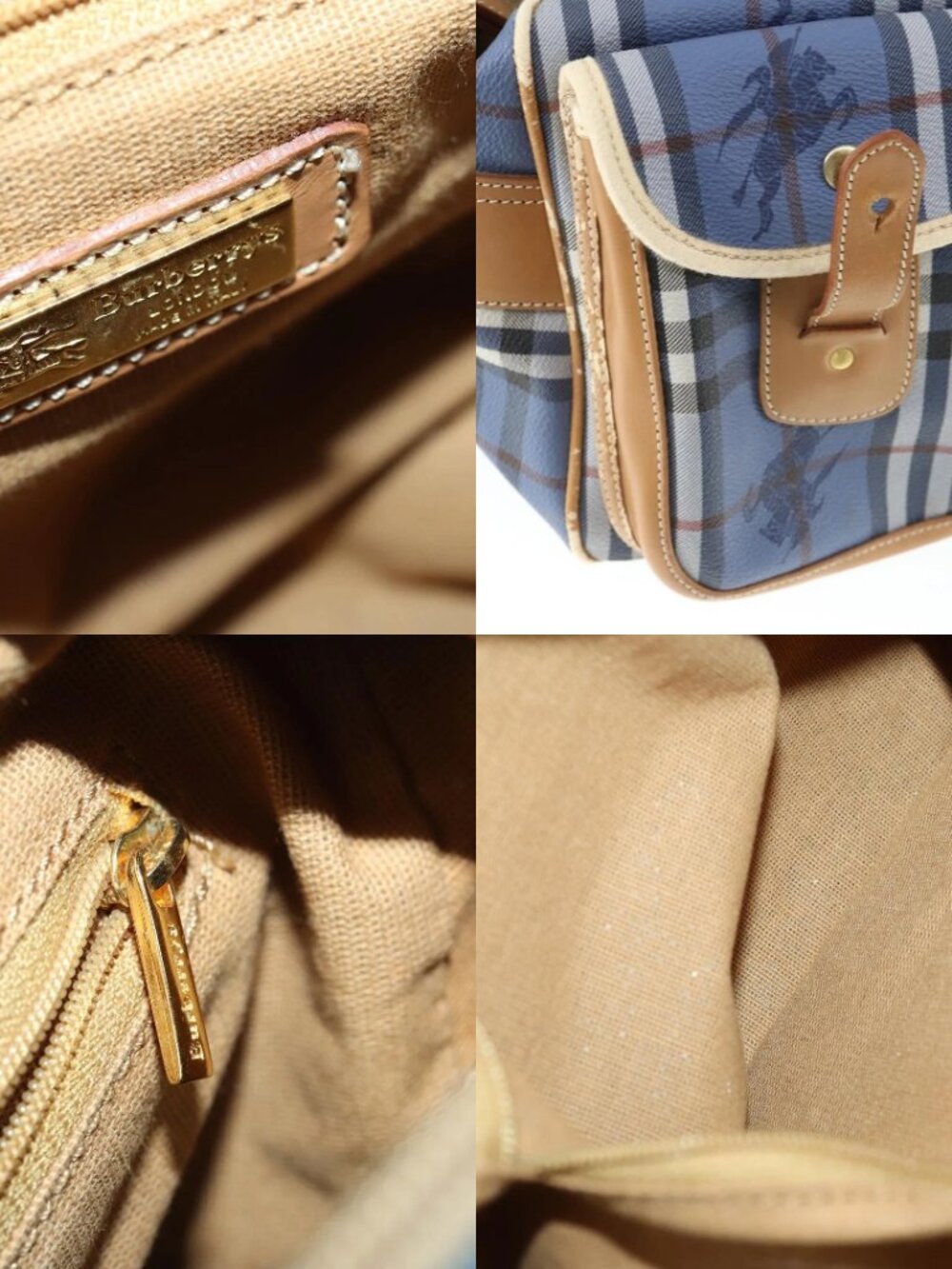 Burberrys Nova Check Shoulder Bag PVC Blue Gold Auth BA9593 - Picture 14 of 15